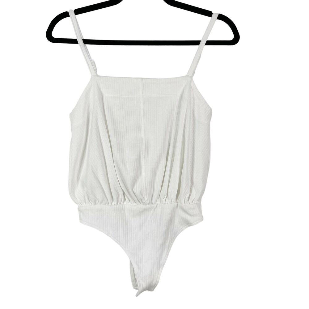 New Free People XSmall XS Marissa Bodysuit White Ivory Square Neck Snap Button